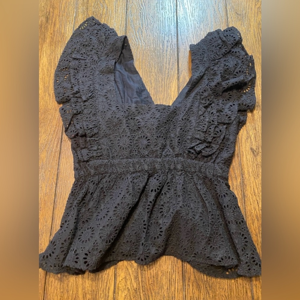 J. Crew Collection Black Eyelet Floral Lace Top